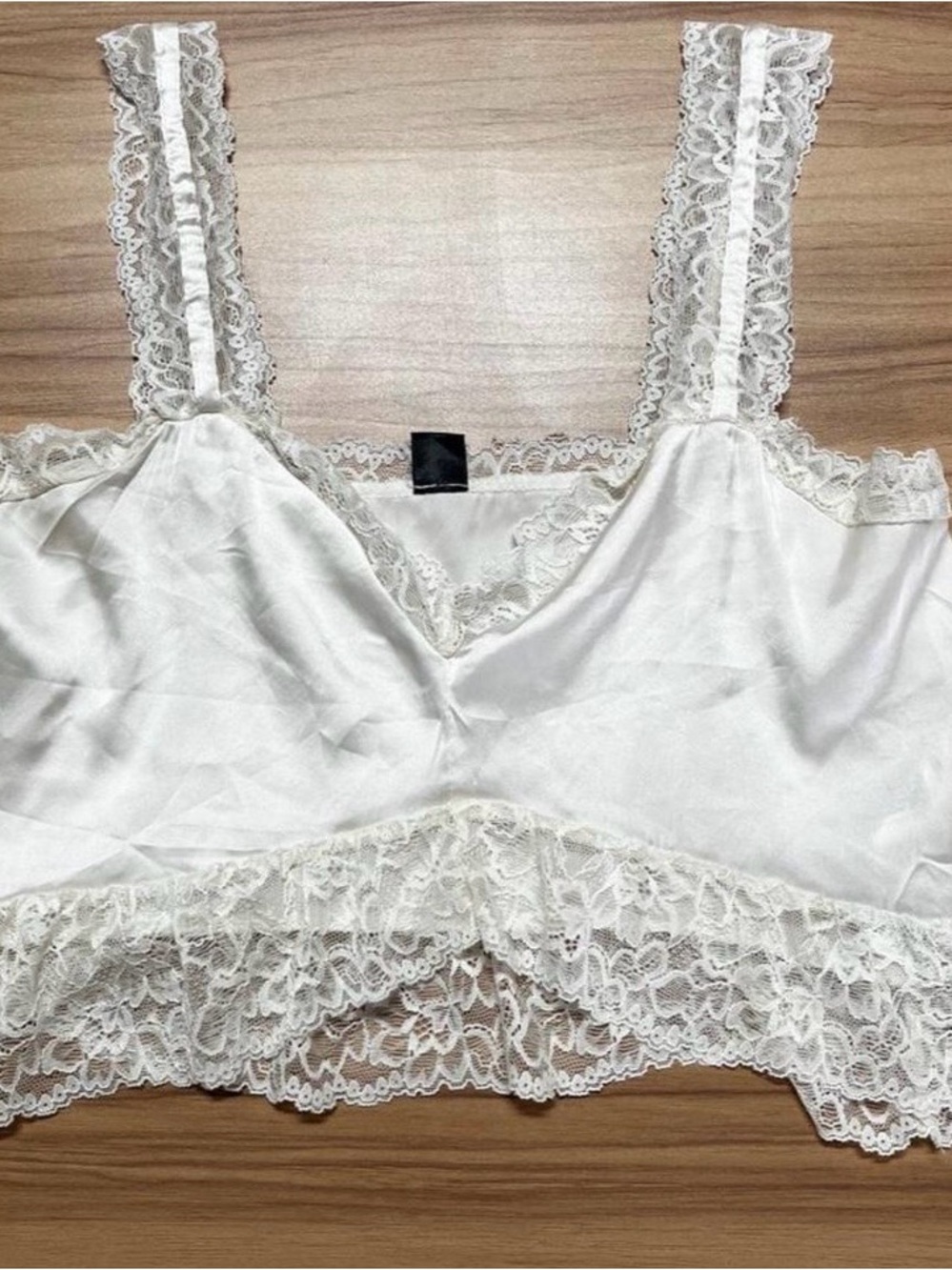 White Satin Lace Bralette Crop Top
